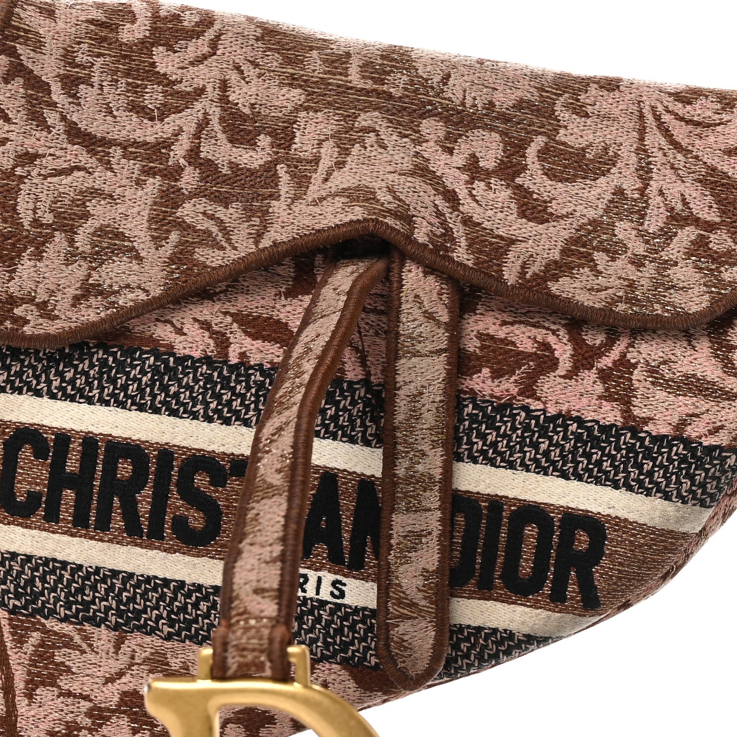 Canvas Embroidered Brocart Saddle Bag Metallic Pink