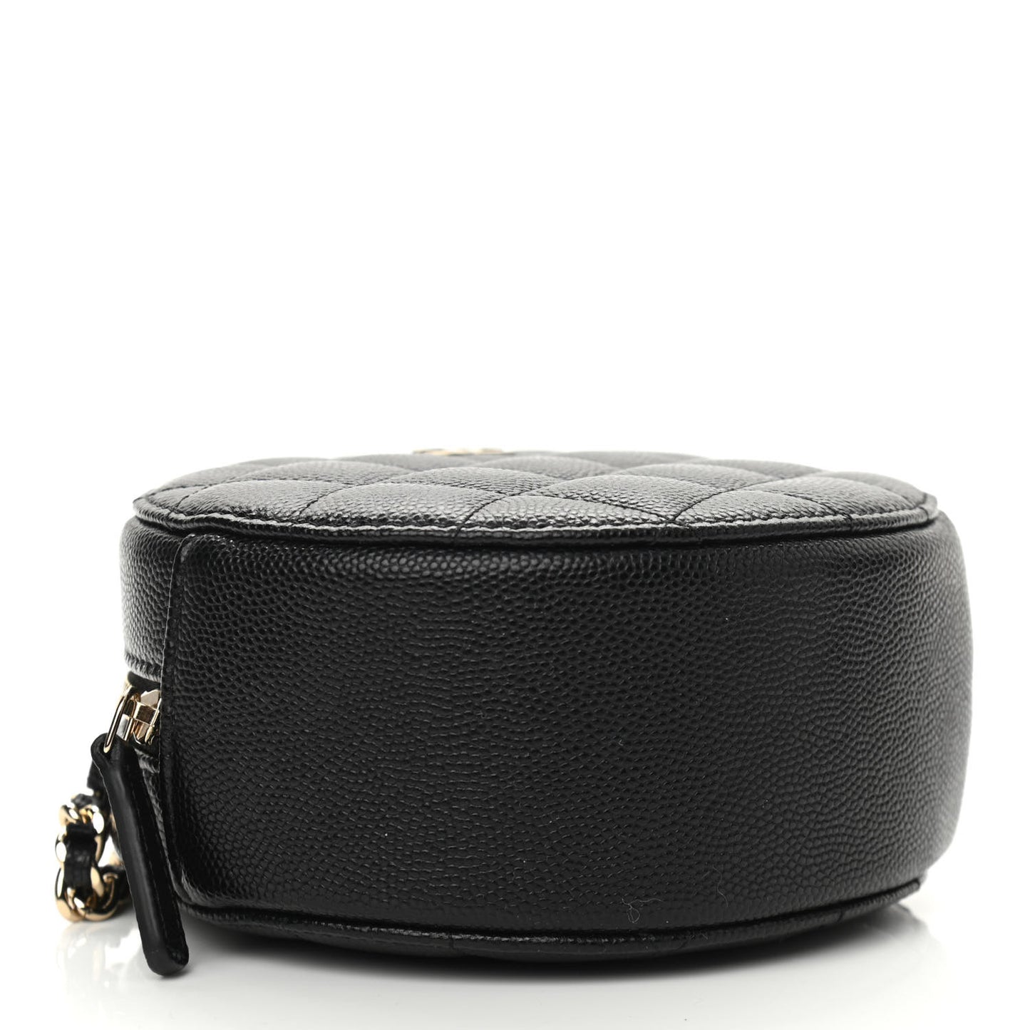 Caviar Quilted Round Clutch With Chain Black