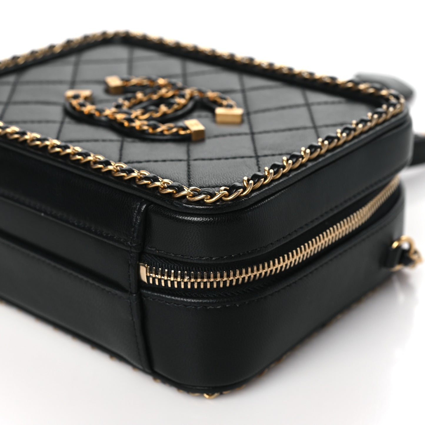Goatskin Quilted Small CC Filigree Vanity Case Black