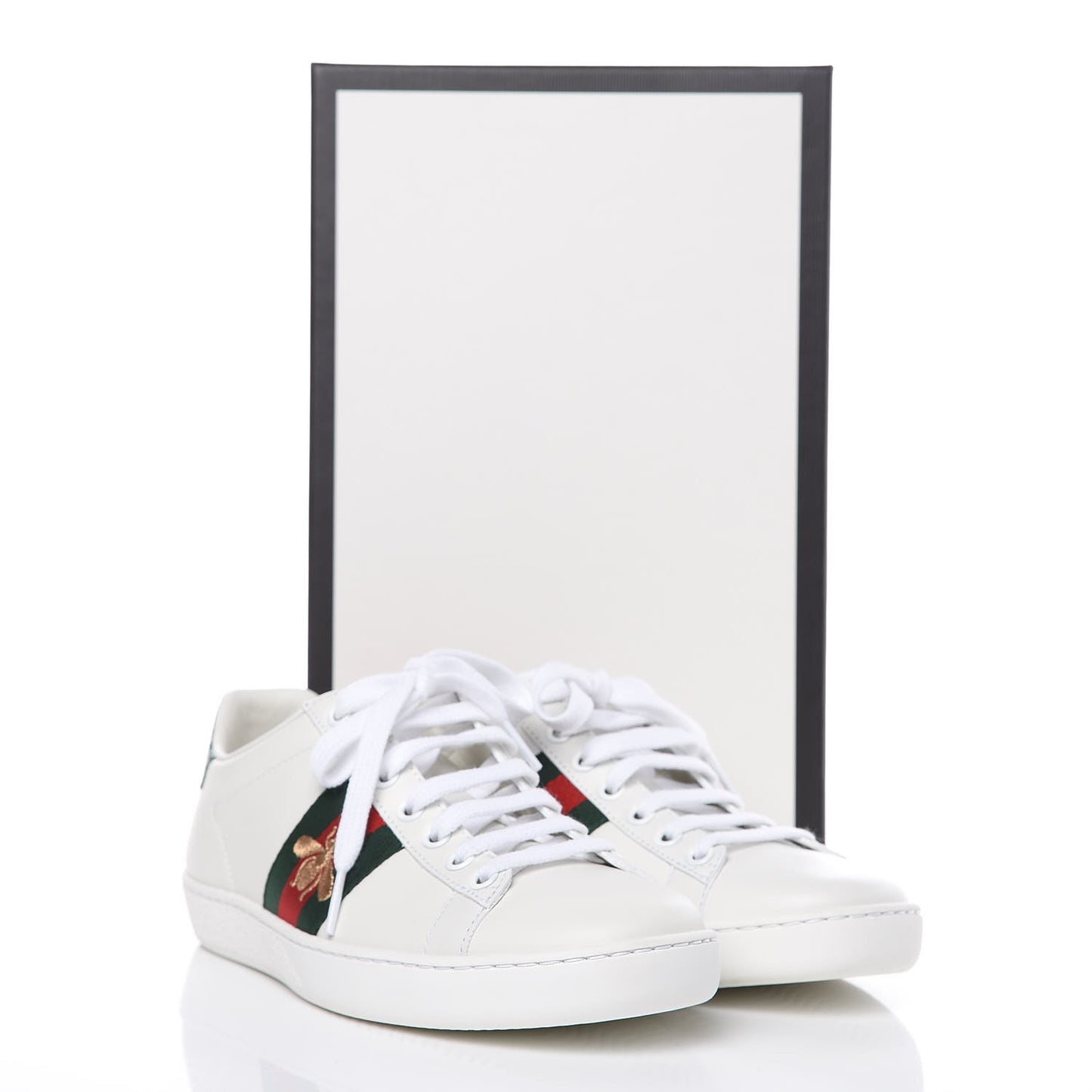 Calfskin Ayers Bee Embroidered Womens Ace Sneakers 36 White Green