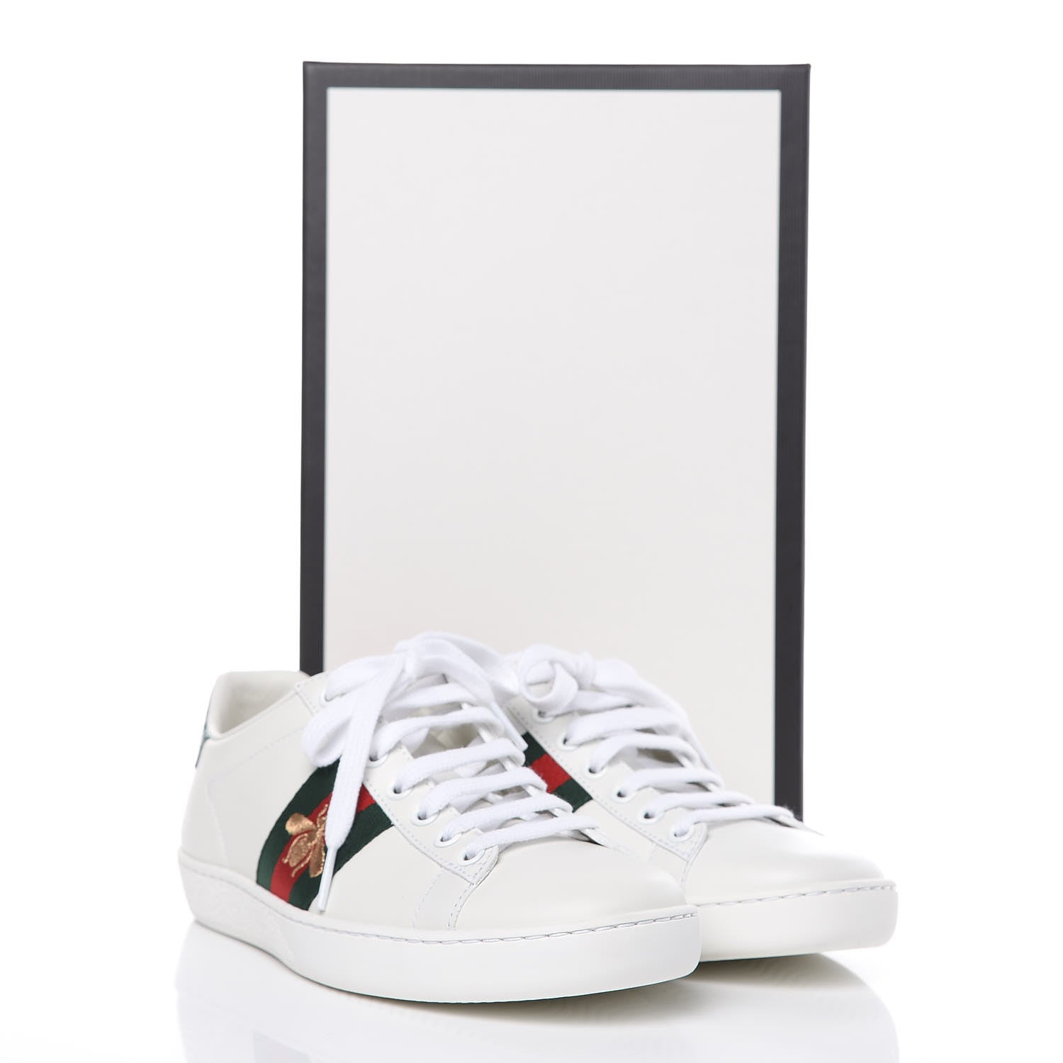 Gucci Calfskin Ayers Bee Embroidered Womens Ace Sneakers 36 White Green 10 of 10