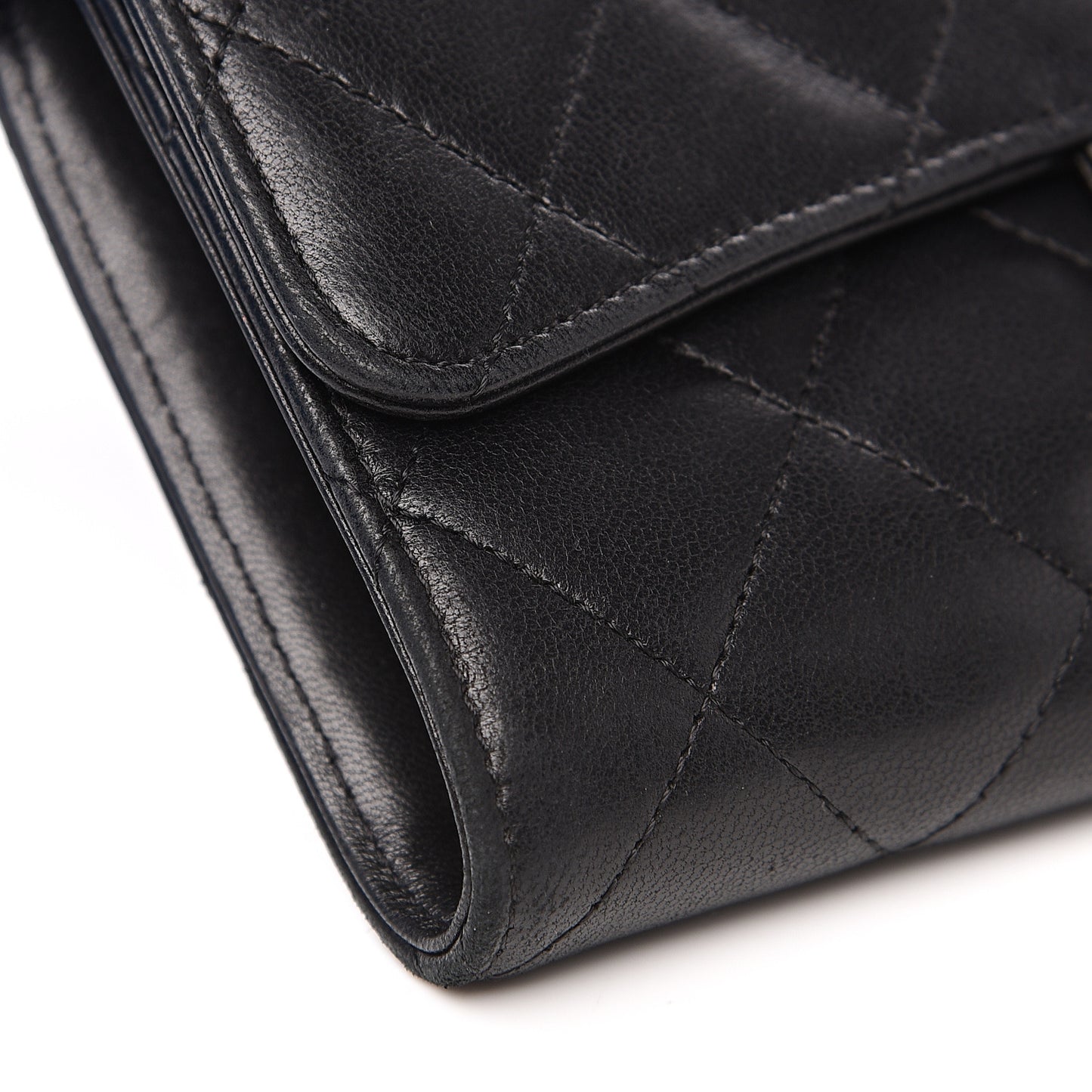 Lambskin Quilted Large Flap Wallet Black