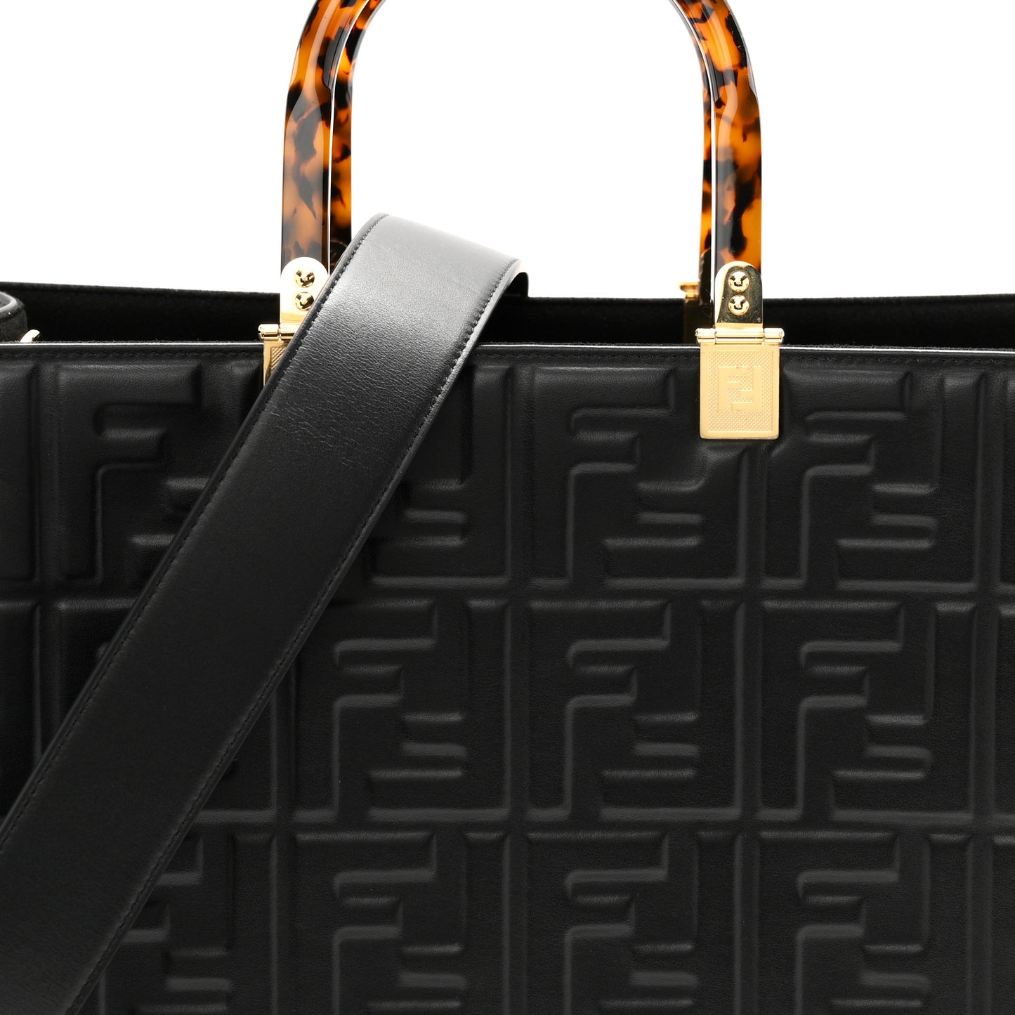 Vitello Plexiglass FF Embossed Medium Fendi Sunshine Shopper Tote Black