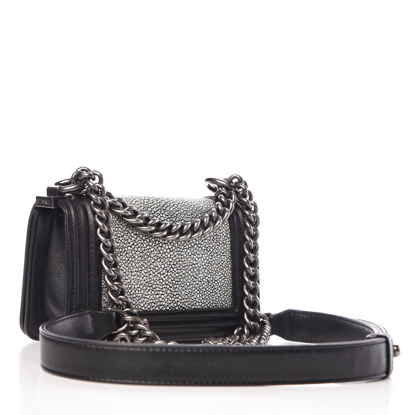 Galuchat Stingray Mini Boy Flap Black Silver