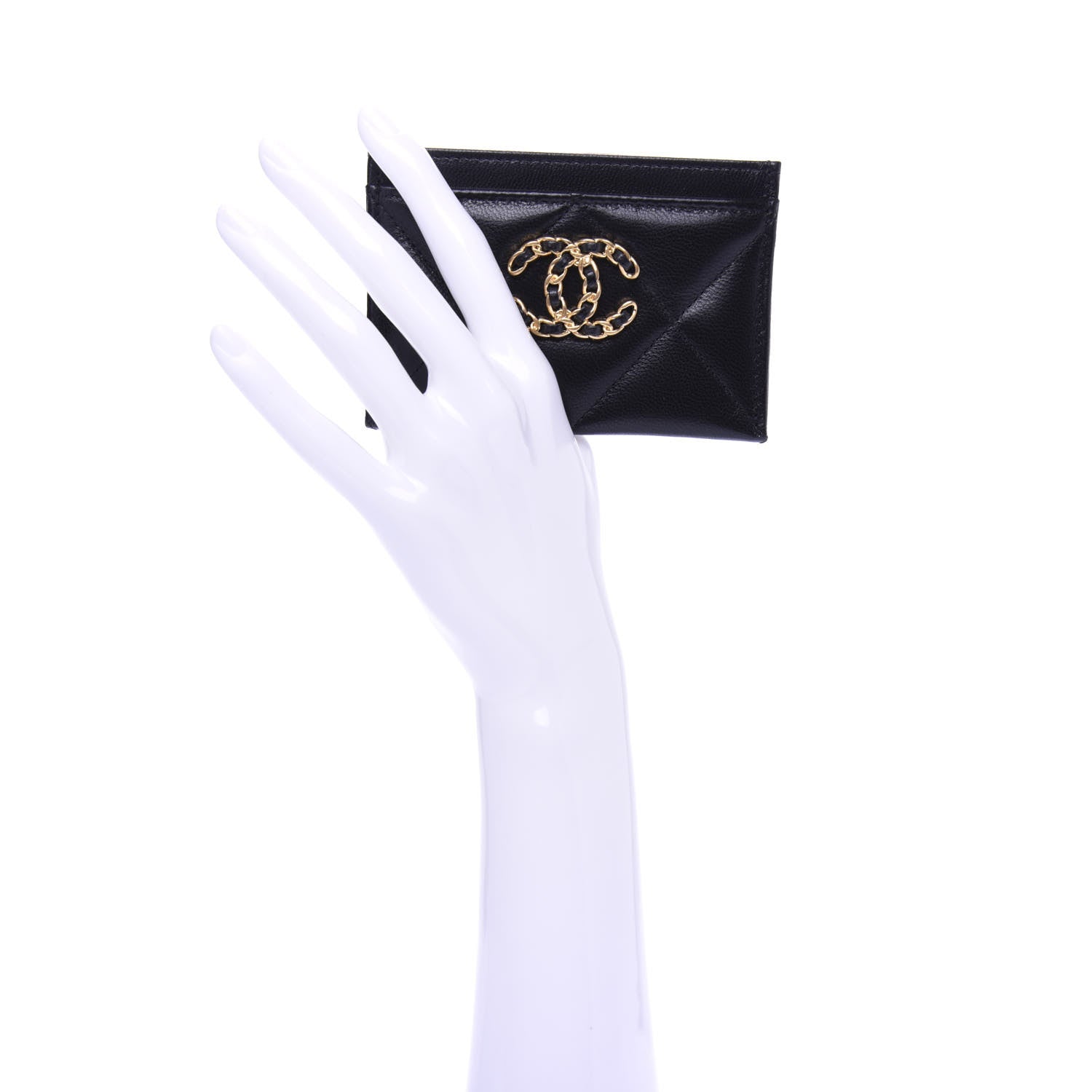 Chanel Shiny Goatskin Quilted Chanel 19 Card Holder Black 2 of 9