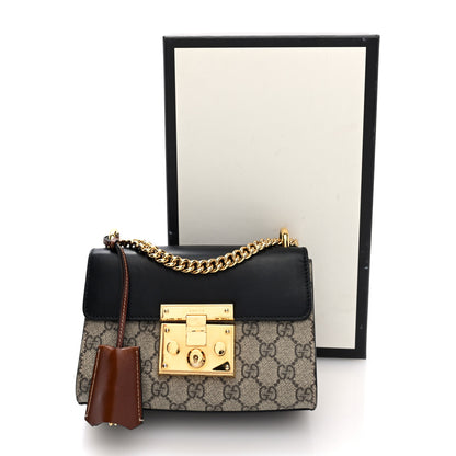 Gucci GG Supreme Monogram Calfskin Small Padlock Shoulder Bag Beige Black Cuir 10 of 10