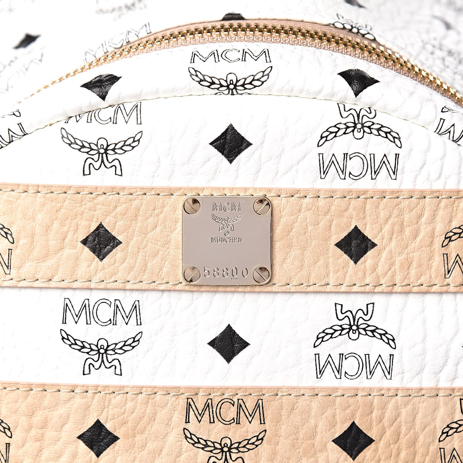 MCM Metallic Visetos Striped Medium Stark Backpack White Beige 11 of 11