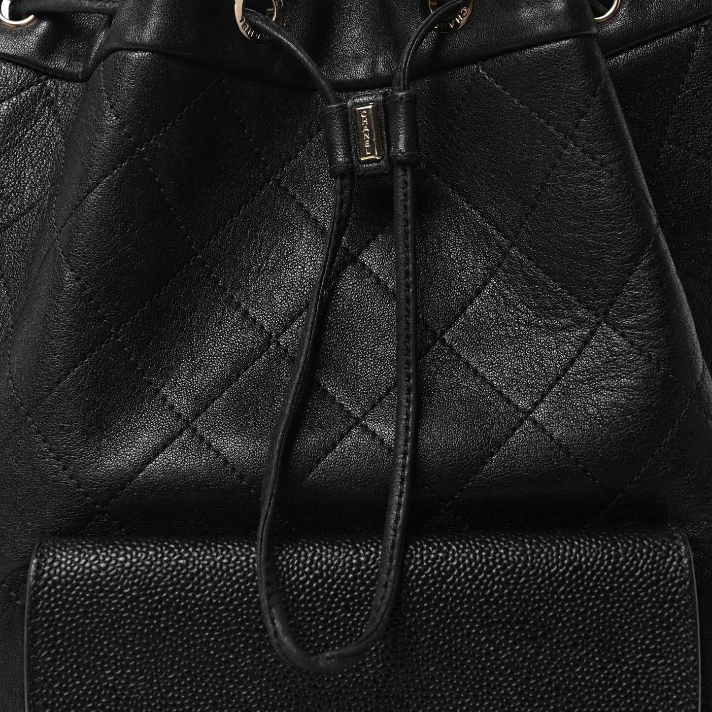 Sheepskin Caviar Quilted Daily Round Backpack Black