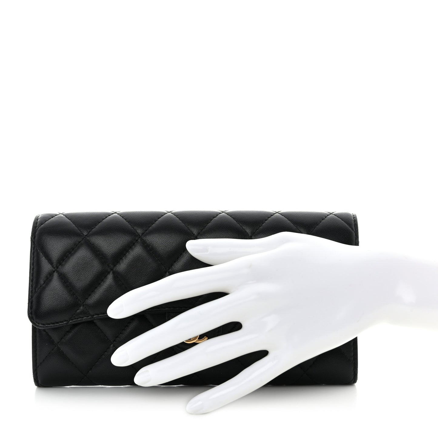 Lambskin Quilted Large Gusset Flap Wallet Black