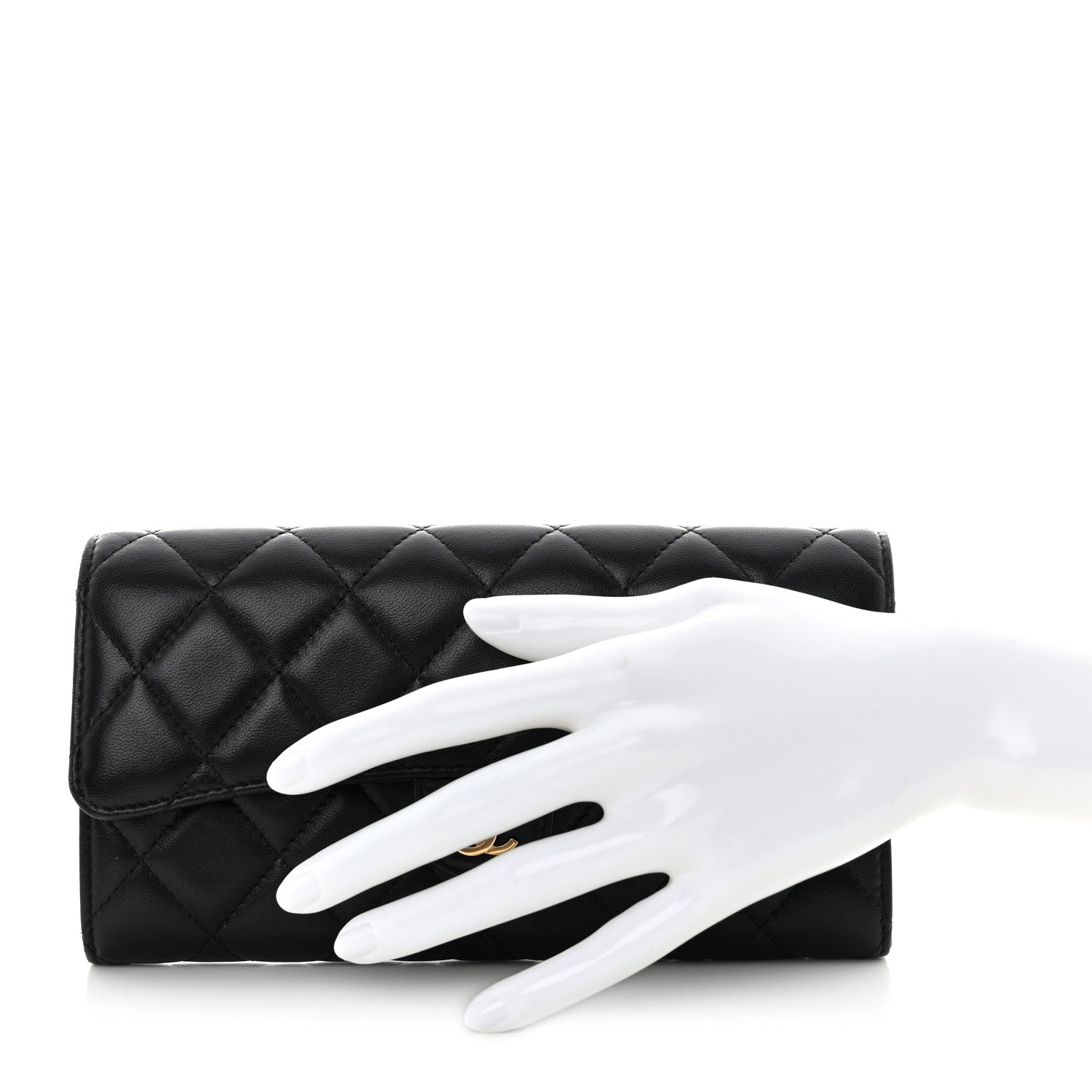 Chanel Lambskin Quilted Large Gusset Flap Wallet Black 2 of 13
