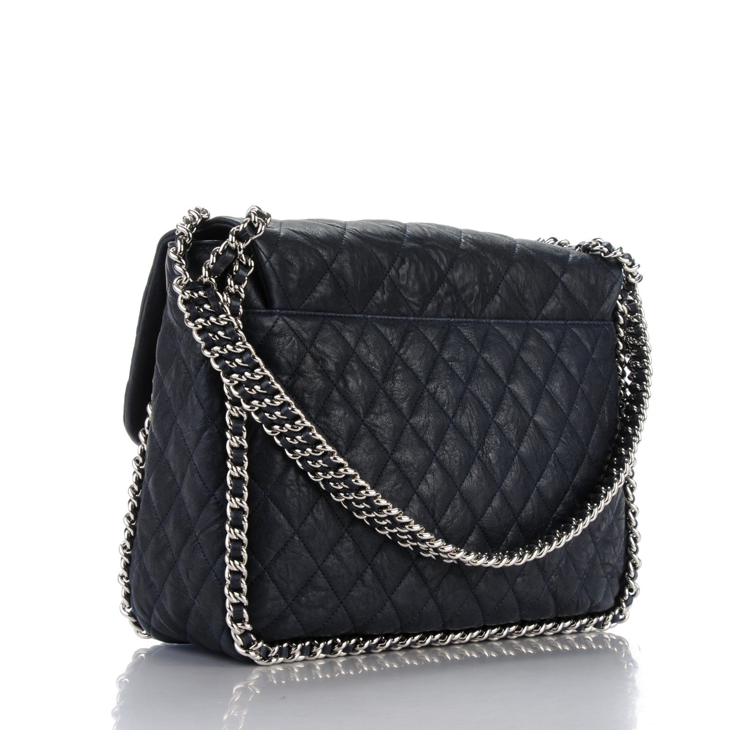 Chanel Crumpled Lambskin Quilted Maxi Chain Around Flap Navy 3 of 7