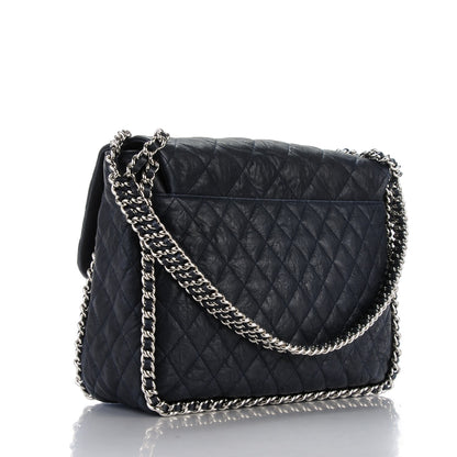Chanel Crumpled Lambskin Quilted Maxi Chain Around Flap Navy 3 of 7