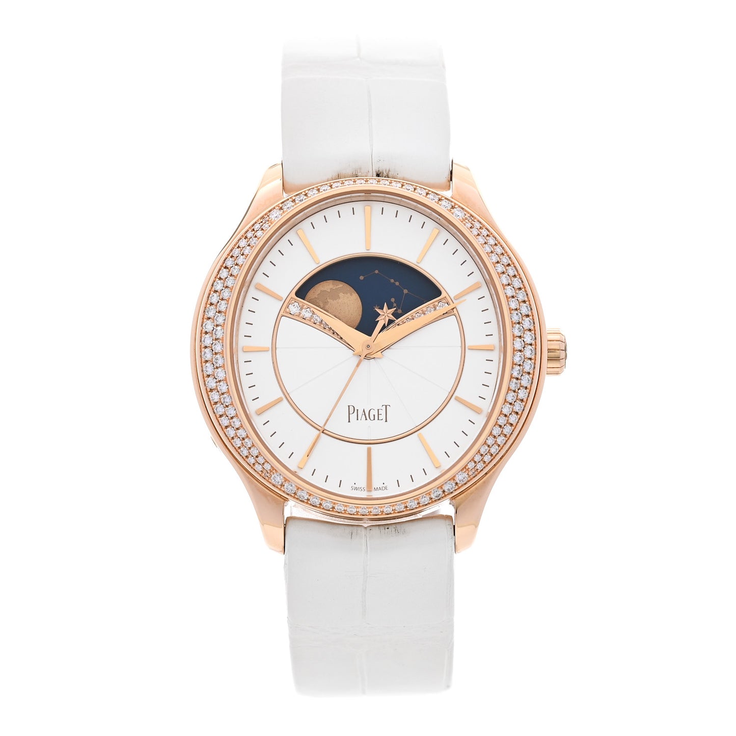 18K Rose Gold Alligator Diamond Bezel 36mm Limelight Stella Automatic Watch Silver