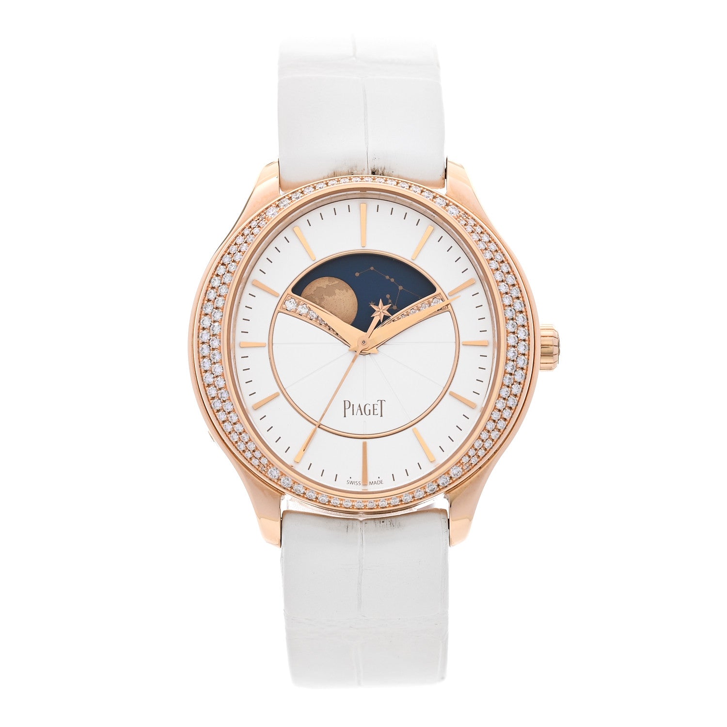 Piaget 18K Rose Gold Alligator Diamond Bezel 36mm Limelight Stella Automatic Watch Silver 1 of 6