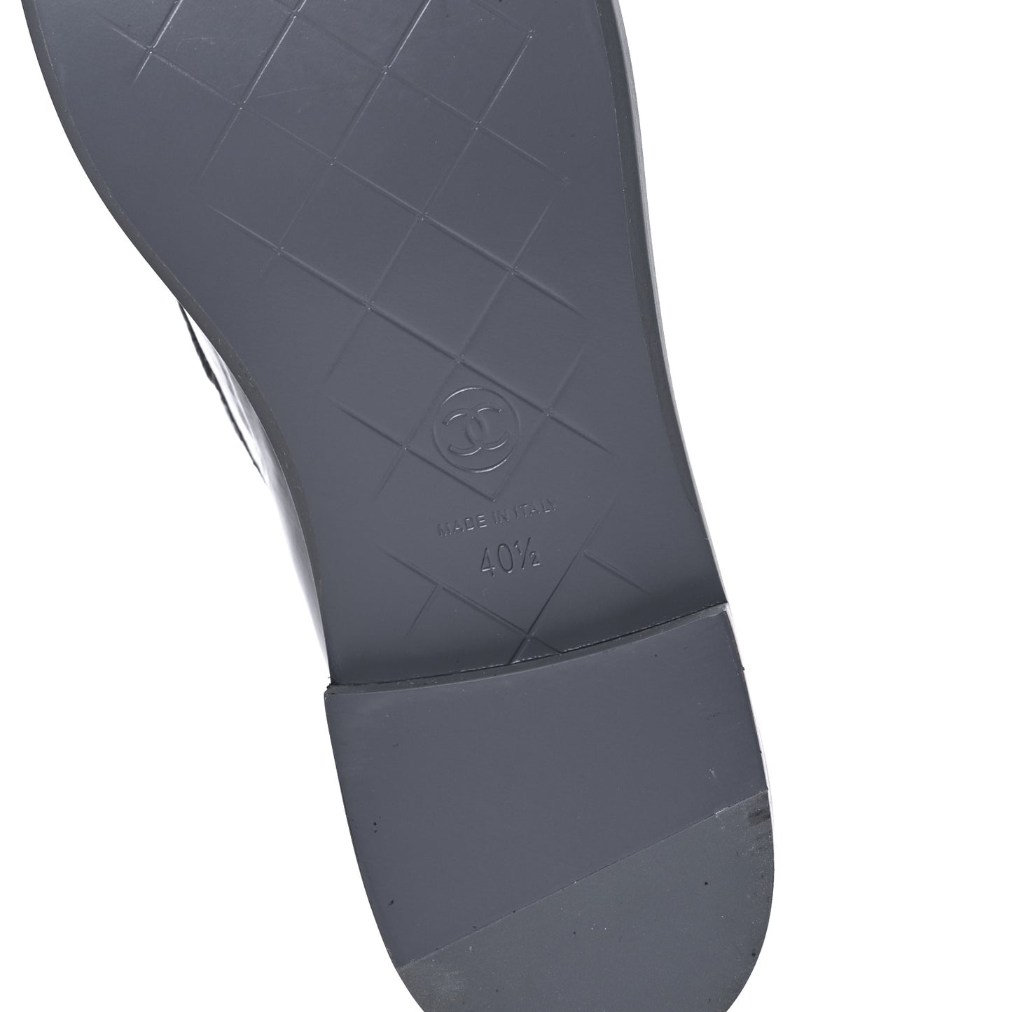 Crumpled Shiny Lambskin Quilted CC Turnlock Loafers 40.5 Dark Grey