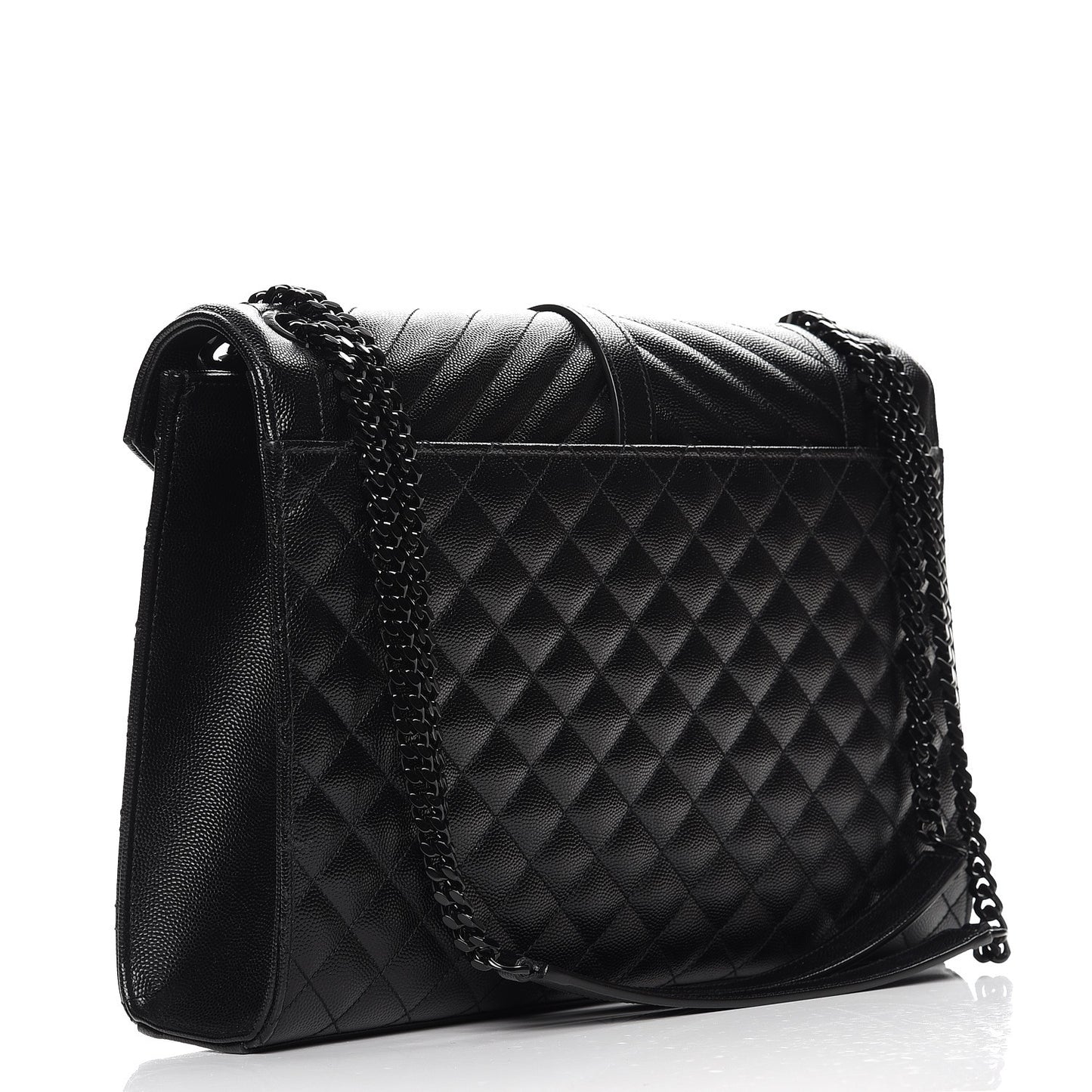 Grain De Poudre Textured Mixed Matelasse Large Triquilt Monogram Monochrome Satchel Black