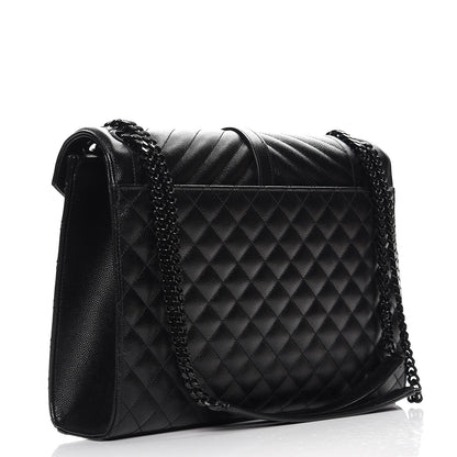 Saint Laurent Grain De Poudre Textured Mixed Matelasse Large Triquilt Monogram Monochrome Satchel Black 3 of 8