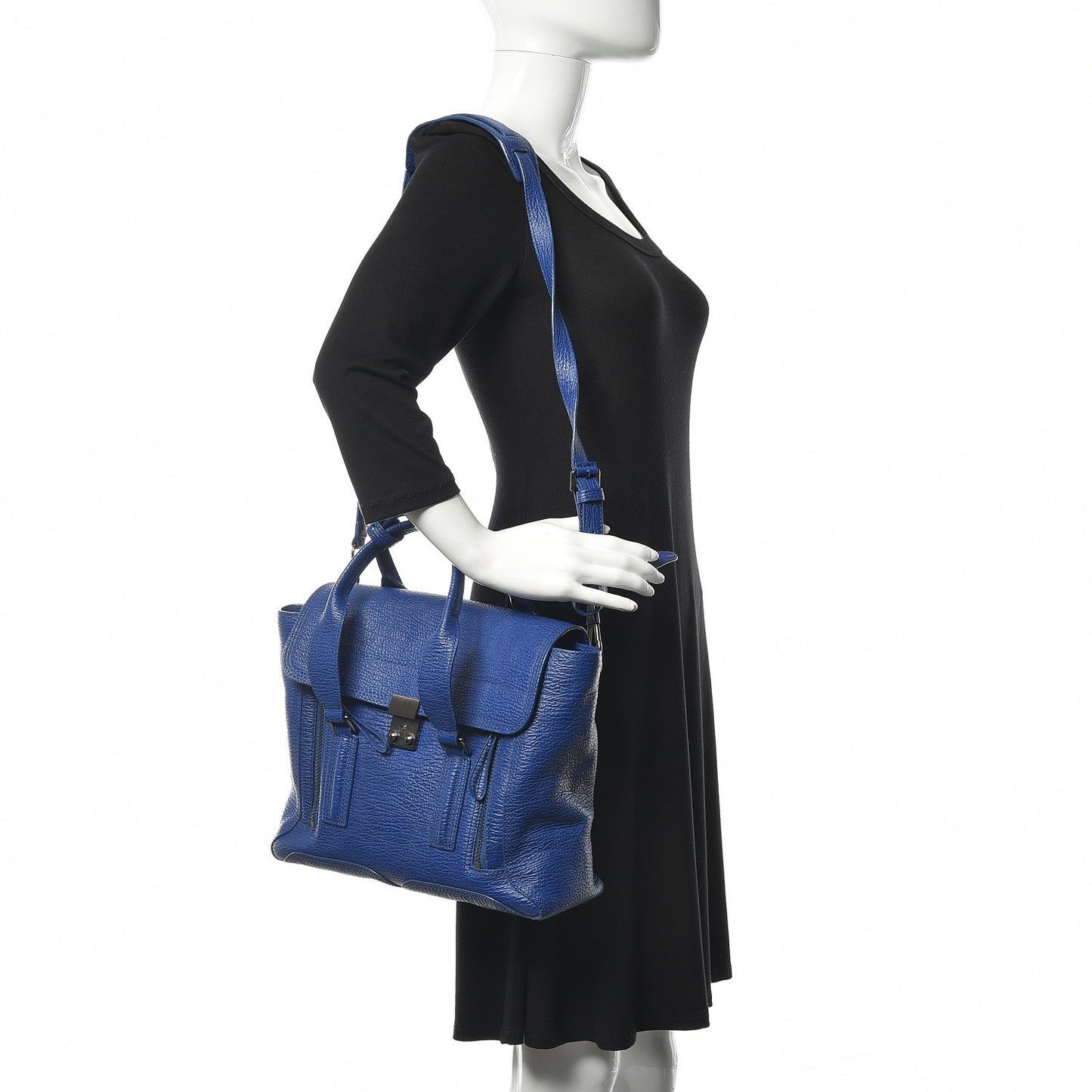 3.1 Textured Calfskin Large Pashli Satchel Cobalt