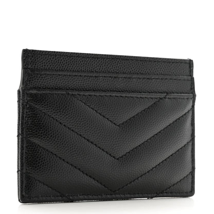 Saint Laurent Grain De Poudre Matelasse Chevron Monogram Credit Card Case Black 3 of 7