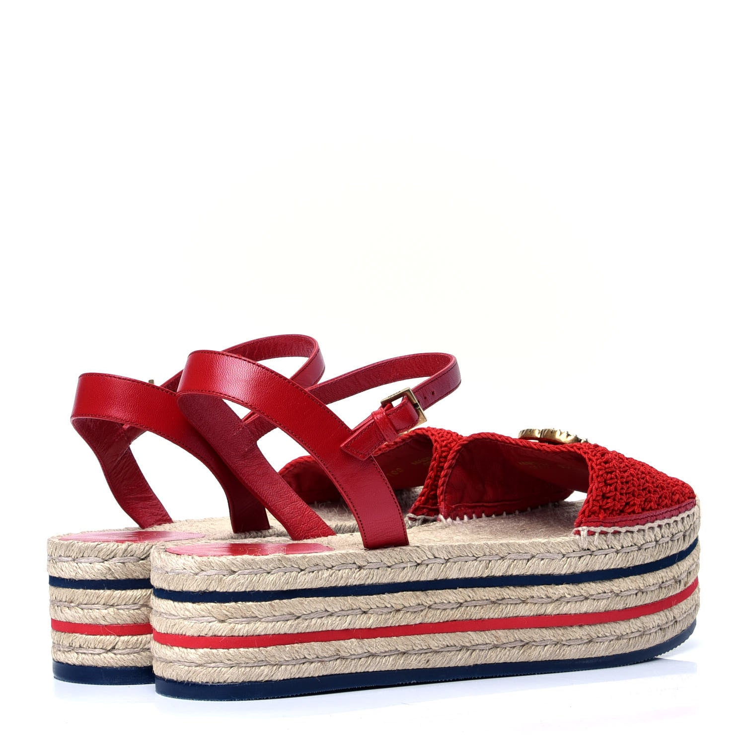 Gucci Cotton Malaga Kid Crochet Pearly GG Lilibeth Espadrille Platform Sandals 40.5 Hibiscus Red 3 of 6