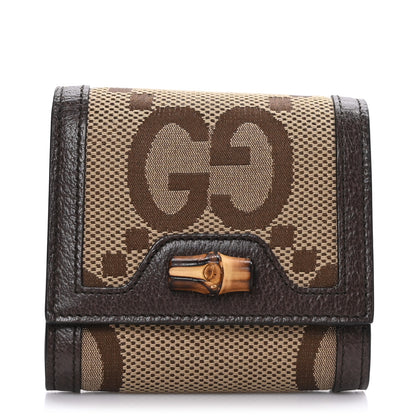 Gucci Monogram Jumbo GG Textured Dollar Calfskin Diana Compact Wallet Camel Ebony New Acero 1 of 6