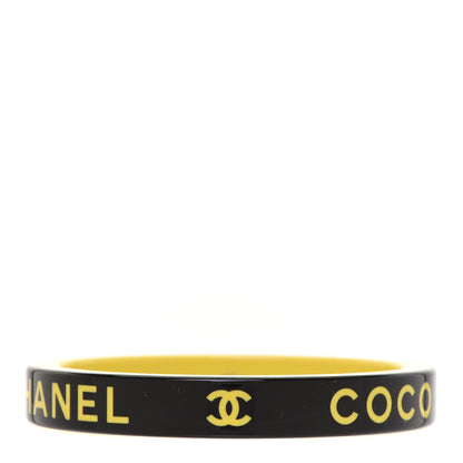 Chanel Resin Logo Bangle Bracelet Yellow Black 1 of 5