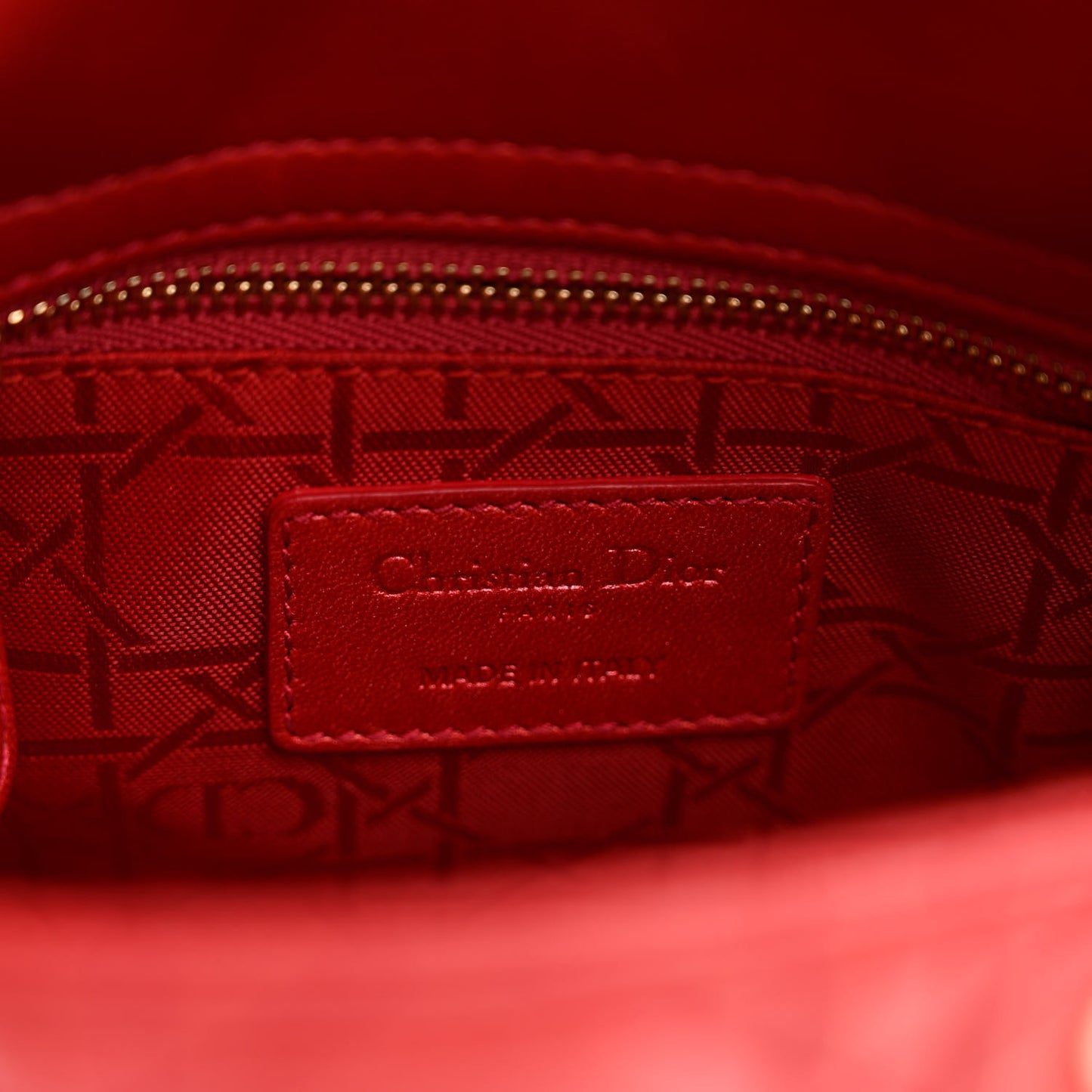 Metallic Lambskin Cannage Mini Lady Dior Red