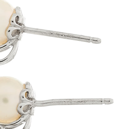 Tiffany 18K White Gold Diamond Akoya Cultured Pearl 6.5-7mm Signature Earrings 4 of 5