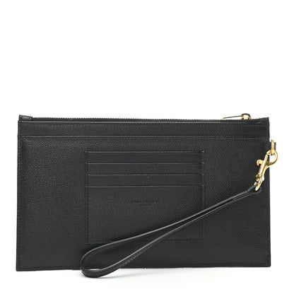 Saint Laurent Grain De Poudre Chevron Monogram Large Bill Pouch Black 3 of 7