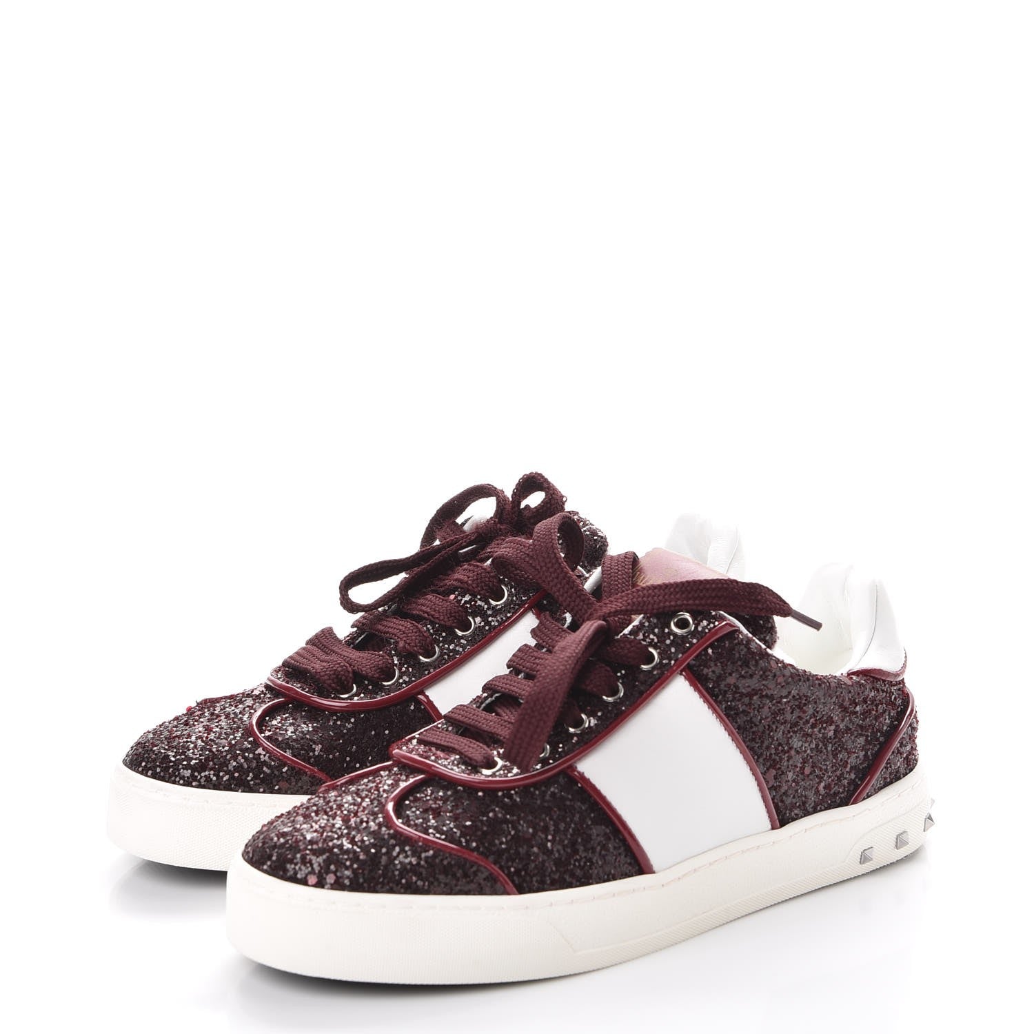 Valentino Garavani Calfskin Glitter Womens Flycrew Sneakers 35.5 Rubino Bianco 3 of 9