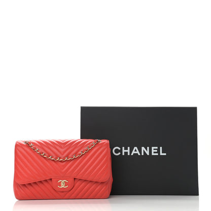 Chanel Lambskin Chevron Quilted Jumbo Double Flap Red 13 of 13