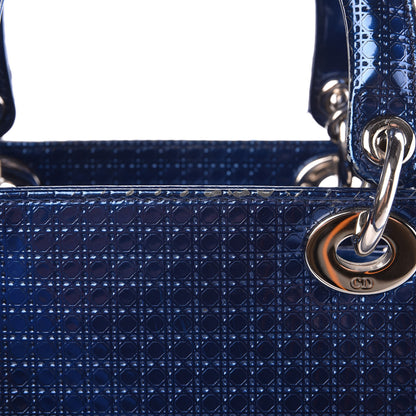 Christian Dior Metallic Patent Micro-Cannage Medium Lady Dior Blue 11 of 17