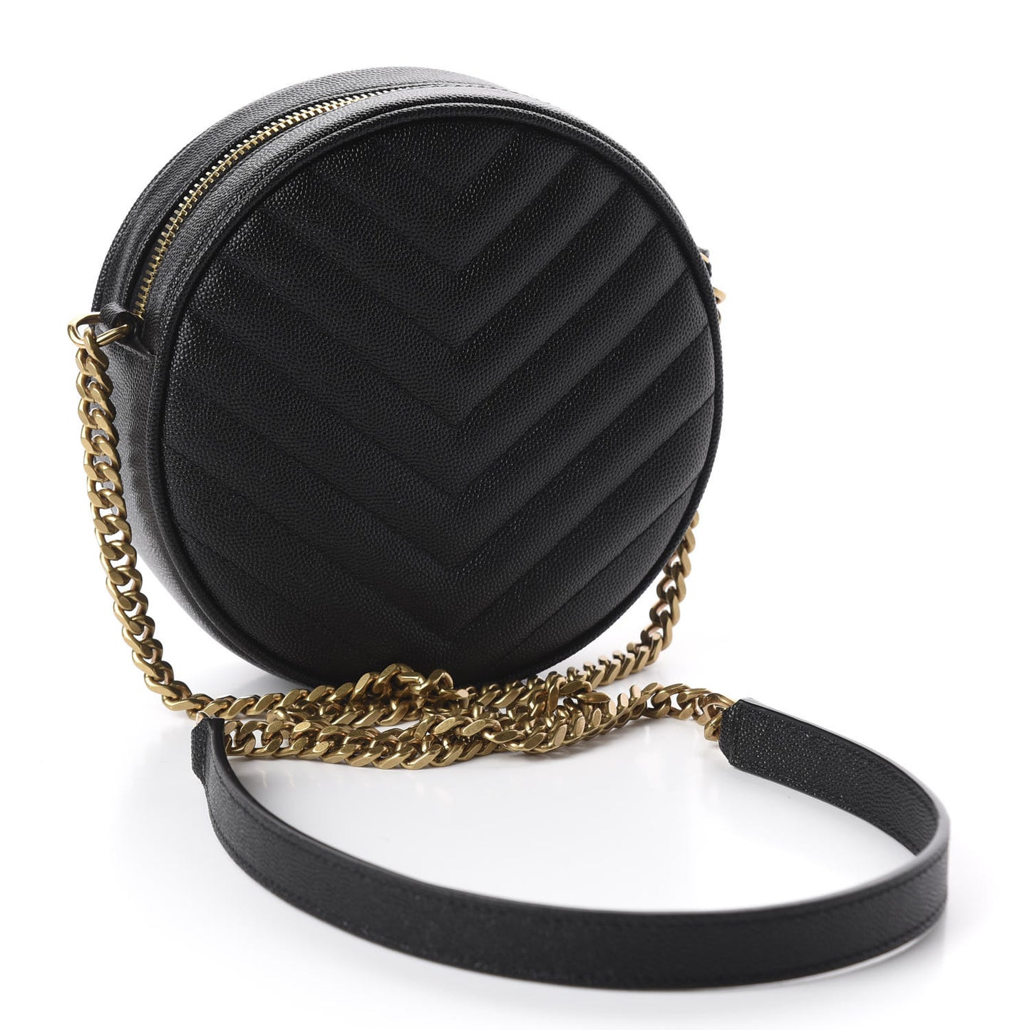 Grain De Poudre Matelasse Chevron Quilted Round Vinyle Camera Bag Black