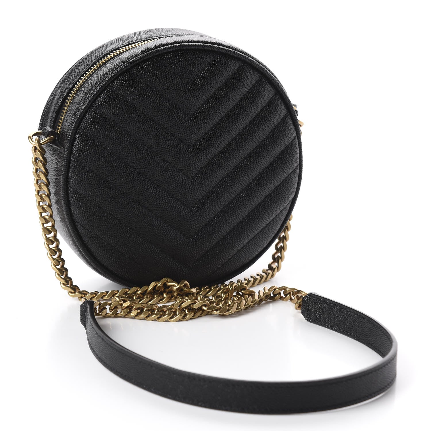 Saint Laurent Grain De Poudre Matelasse Chevron Quilted Round Vinyle Camera Bag Black 2 of 9