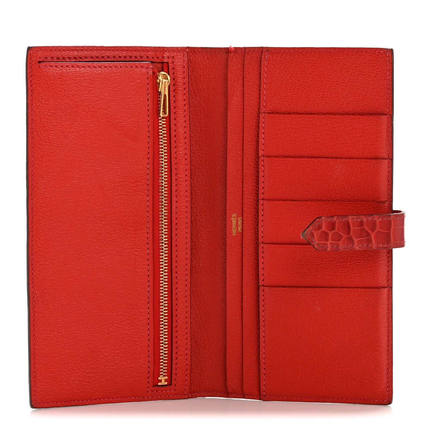 Hermes Shiny Alligator Bearn Wallet Geranium 5 of 12