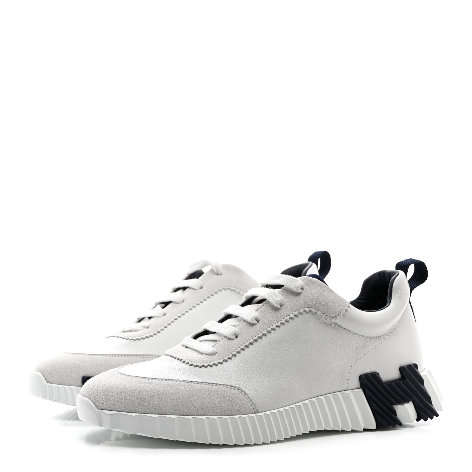 Hermes Goatskin Suede Mens Bouncing Sneakers 40 White Black 3 of 9