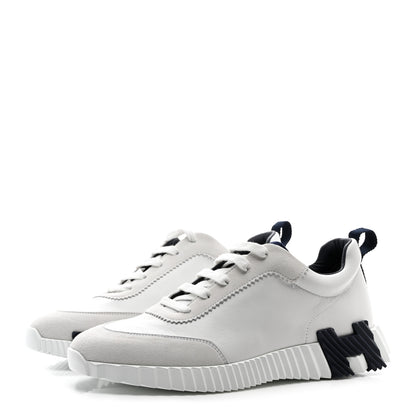 Hermes Goatskin Suede Mens Bouncing Sneakers 40 White Black 3 of 9