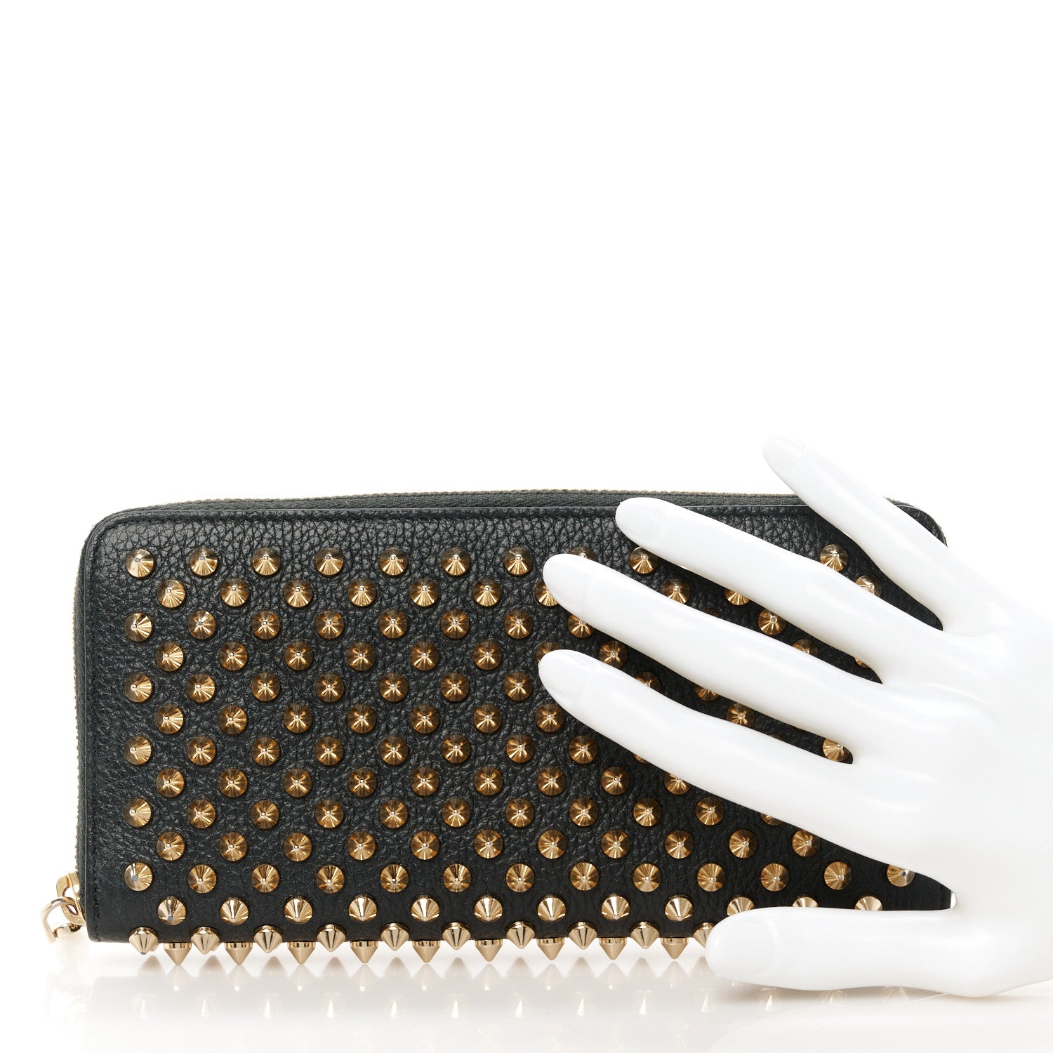 Christian Louboutin Calfskin Panettone Spiked Zip Around Wallet Black Gold 2 of 8