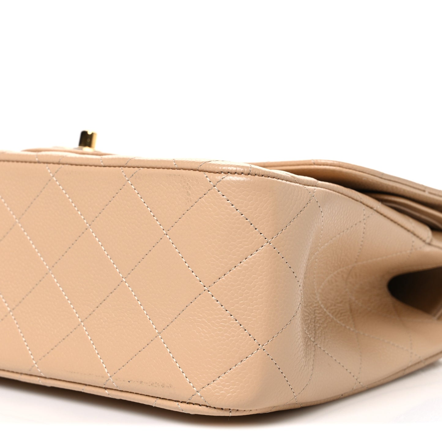 Caviar Quilted Jumbo Double Flap Beige