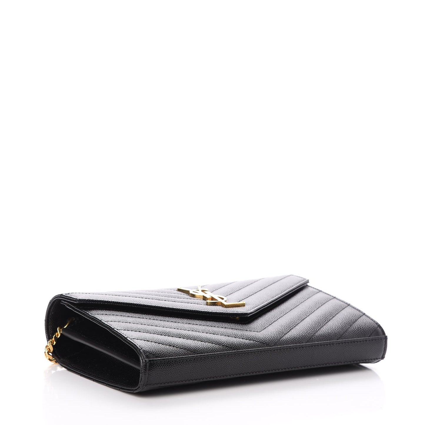 Grain De Poudre Matelasse Chevron Monogram Chain Wallet Black