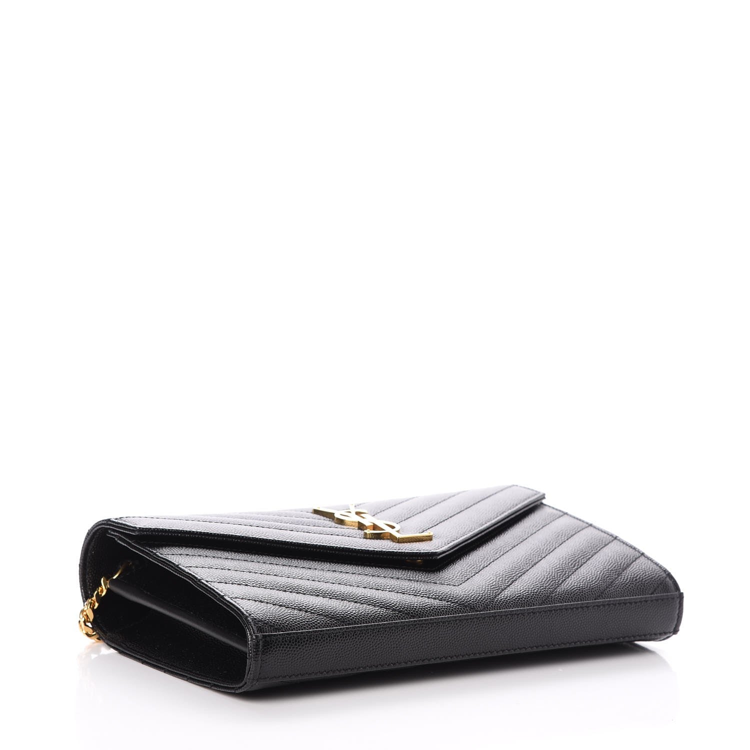 Saint Laurent Grain De Poudre Matelasse Chevron Monogram Chain Wallet Black 4 of 8