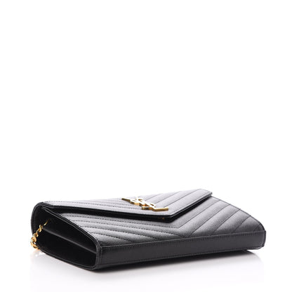 Saint Laurent Grain De Poudre Matelasse Chevron Monogram Chain Wallet Black 4 of 8