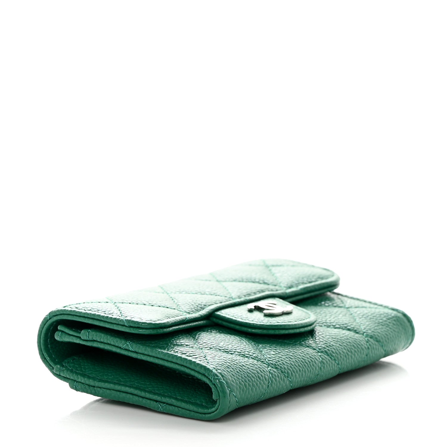 Chanel Caviar Quilted Flap Card Holder Wallet Green 4 of 8