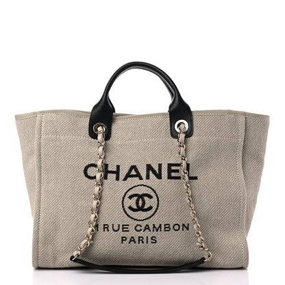 Chanel Mixed Fibers Medium Deauville Tote Beige Black 3 of 10
