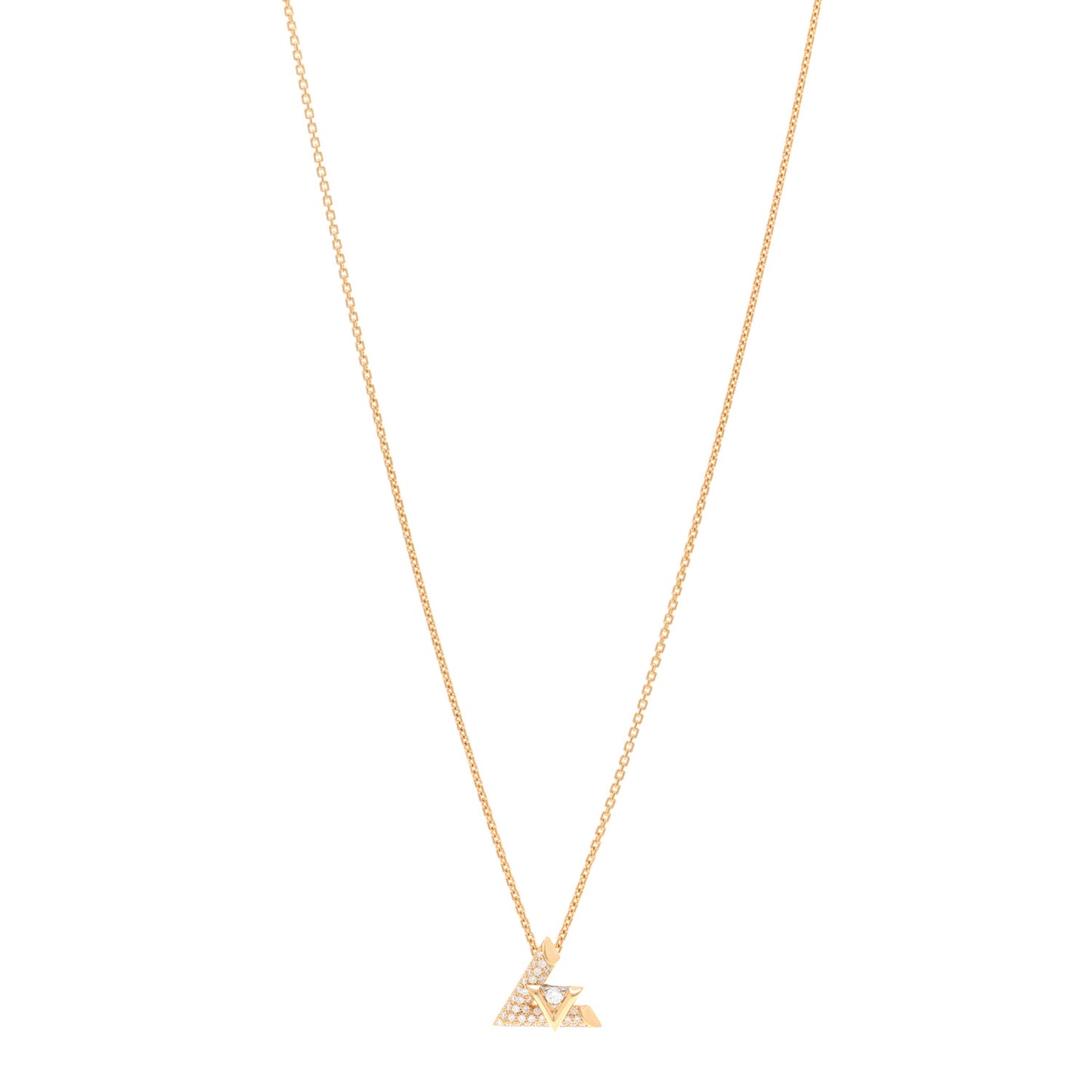 18K Yellow Gold Diamond LV Volt One Pave Pendant Necklace