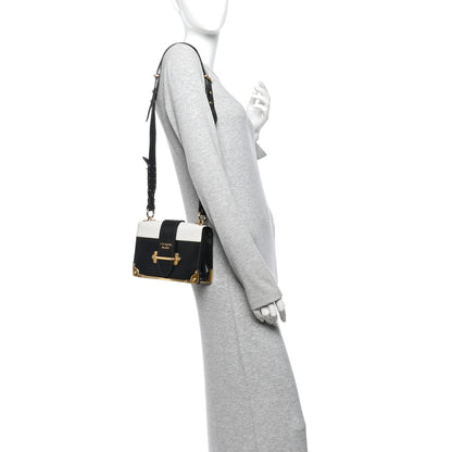 Prada City Calf Saffiano Cahier Bag Talco Black 2 of 12