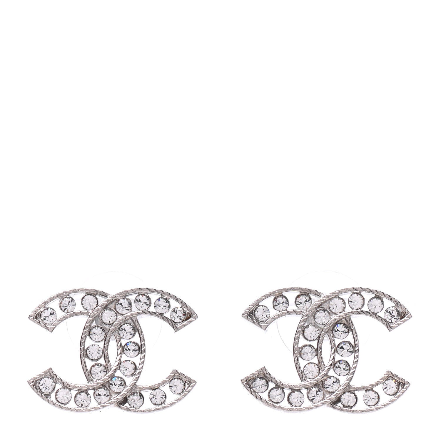 Chanel Crystal CC Earrings Silver 1 of 4