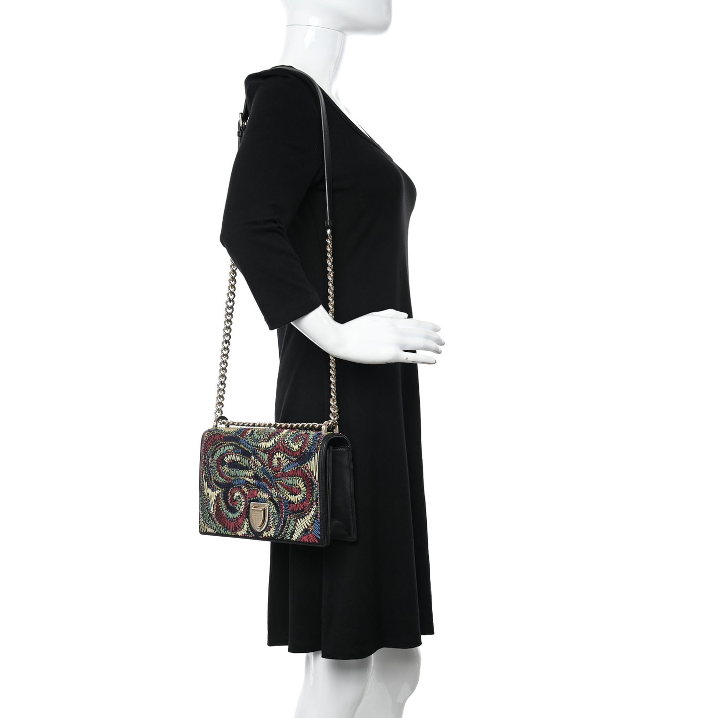 Lambskin Embroidered Medium Diorama Flap Bag Black
