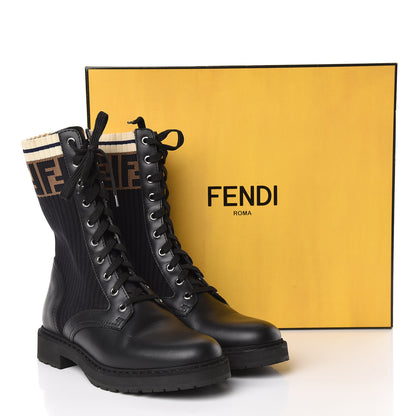 Fendi Calfskin Stretch Fabric Rockoko Biker Boots 38 Tobacco Black Marino 10 of 10