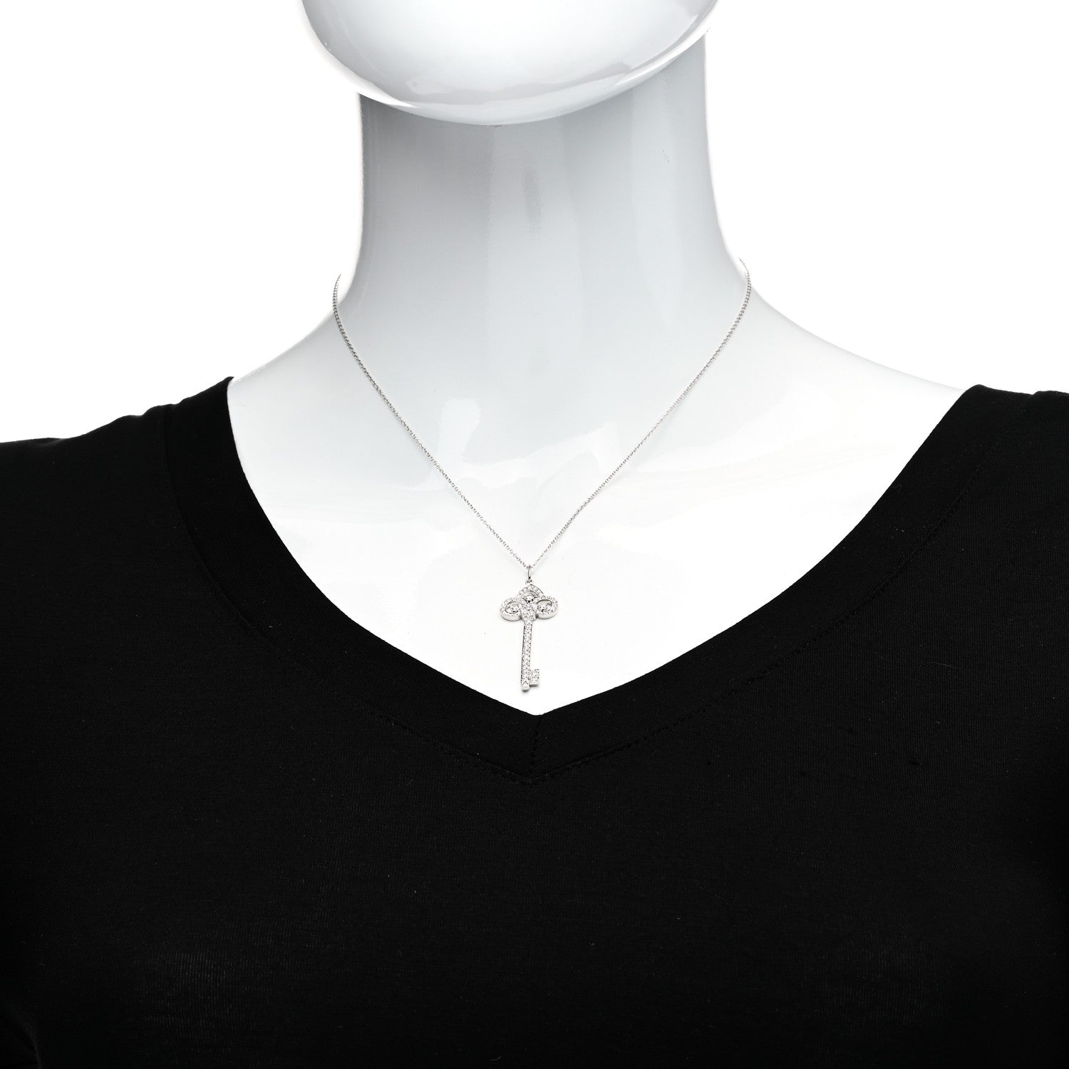 Tiffany Platinum Diamond .41ct Fleur De Lis Key Pendant Necklace 2 of 5